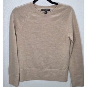 Banana Republic 100% Merino Wool Sweater XS Tan Lightweight Crew Neck